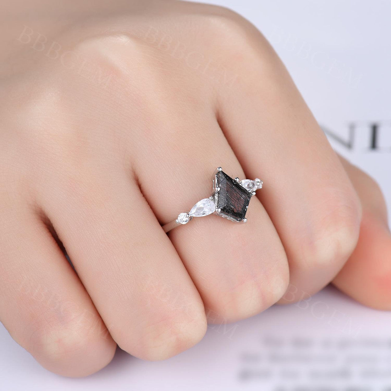 Elegant Kite-Shaped Step Cut Black Rutilated Quartz Tourmaline Statement Ring for Women | Unique Handmade Jewelry Gift for Birthday, Anniversary & Special Occasions | Perfect for Evening Parties, Date Nights & Fashion Accessories