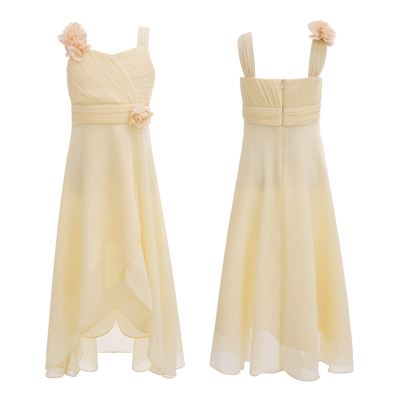 Girls Festive Chiffon Dress with 3D Applique - Elegant Wedding Birthday Party Ball Gown for Kids - Perfect for Special Occasions, Pageants, and Holiday Celebrations