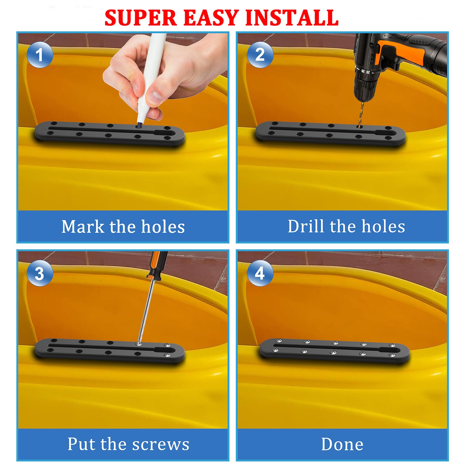 Premium Kayak Track System - Low Profile Kayak Rail & Mounting Track for Fishing Rod Holder, Fish Finder, Cup Holder & Anchor Cleats | Durable Kayak Accessories for Fishing & Outdoor Adventures