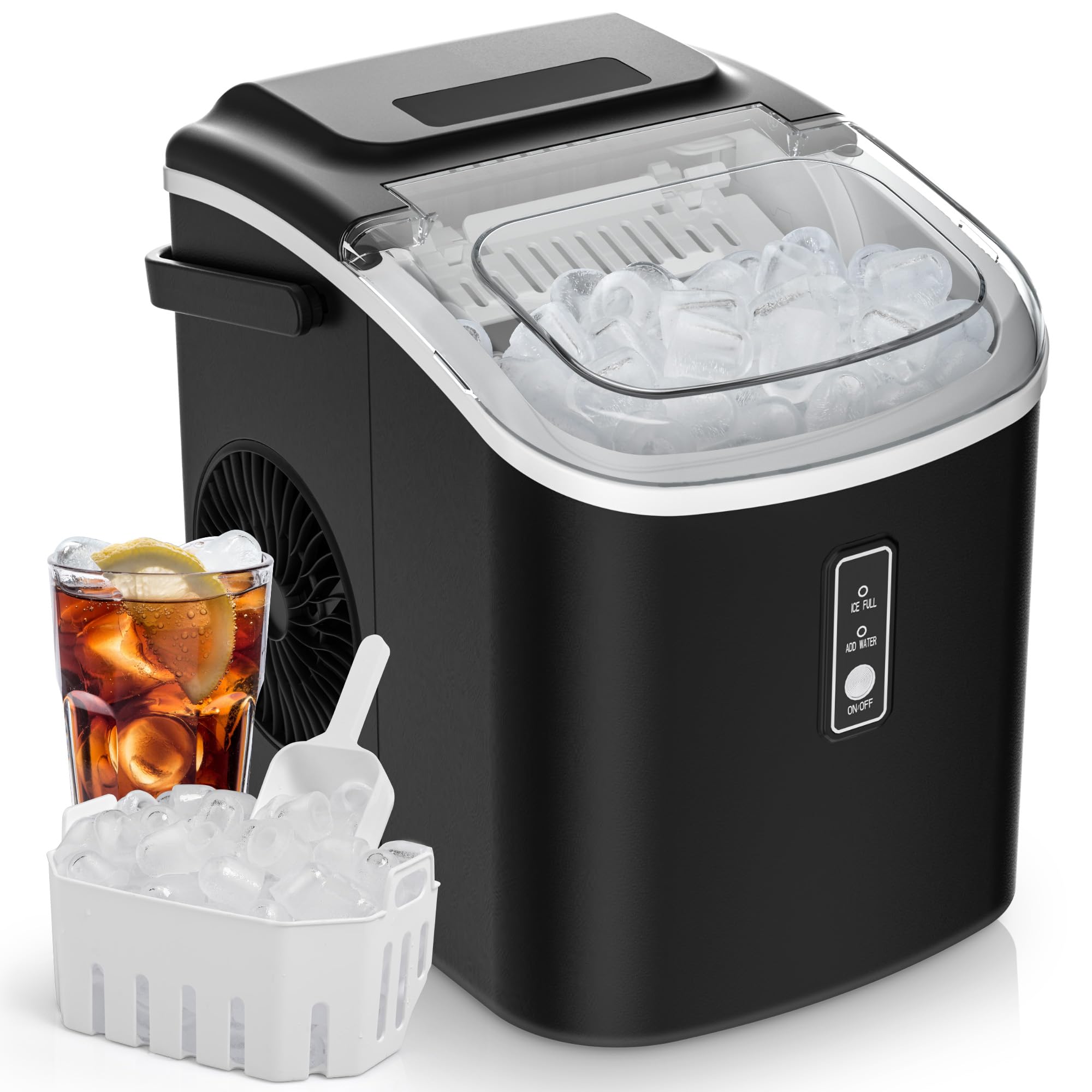 EUHOMY 26.5lbs/Day Portable Ice Maker Machine - Countertop Ice Maker with Auto-Cleaning, 9 Cubes in 6 Minutes, Includes Basket & Scoop - Perfect for Home Kitchen, Camping, RV & Outdoor Activities (Black)