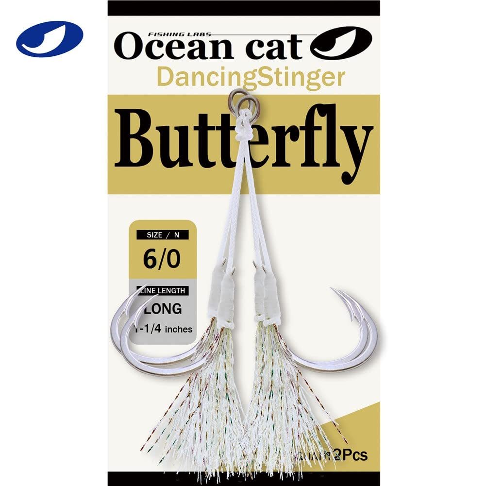 OCEAN CAT Rigged Assist Circle Hooks - Dancing Stinger Jigging Lures for Slow Fall & Fast Pitch Fishing - Perfect for Tuna, Bass, Shark in Southern California Waters | Saltwater Game Fishing & Offshore Angling