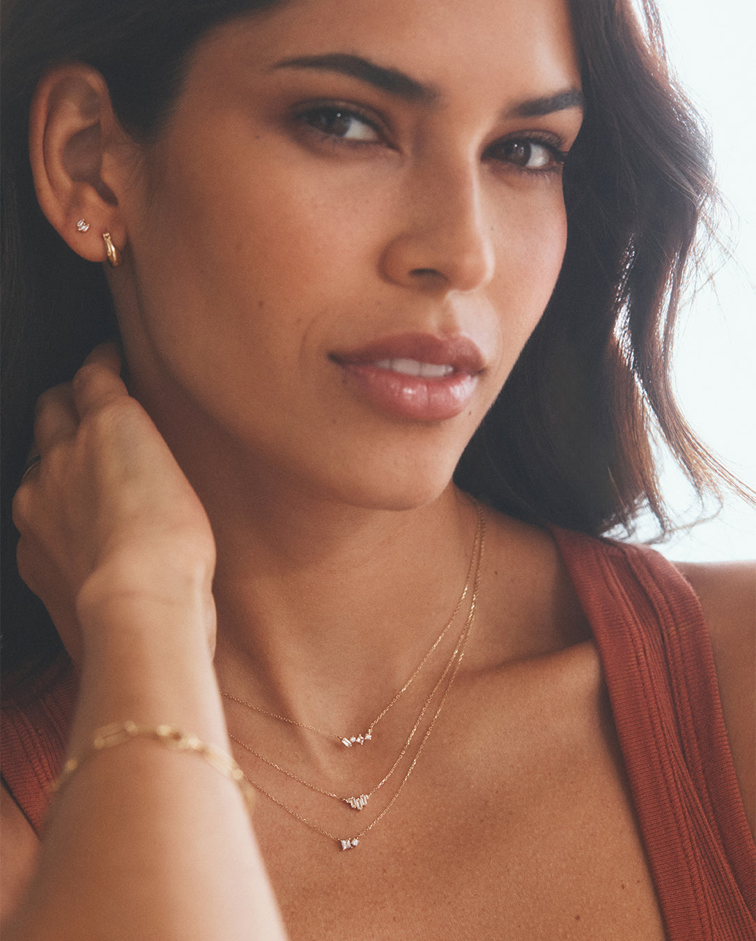 Diamond and White Sapphire Amara Trio Necklace - Elegant 14K Gold Pendant for Women | Perfect for Weddings, Anniversaries & Special Occasions
