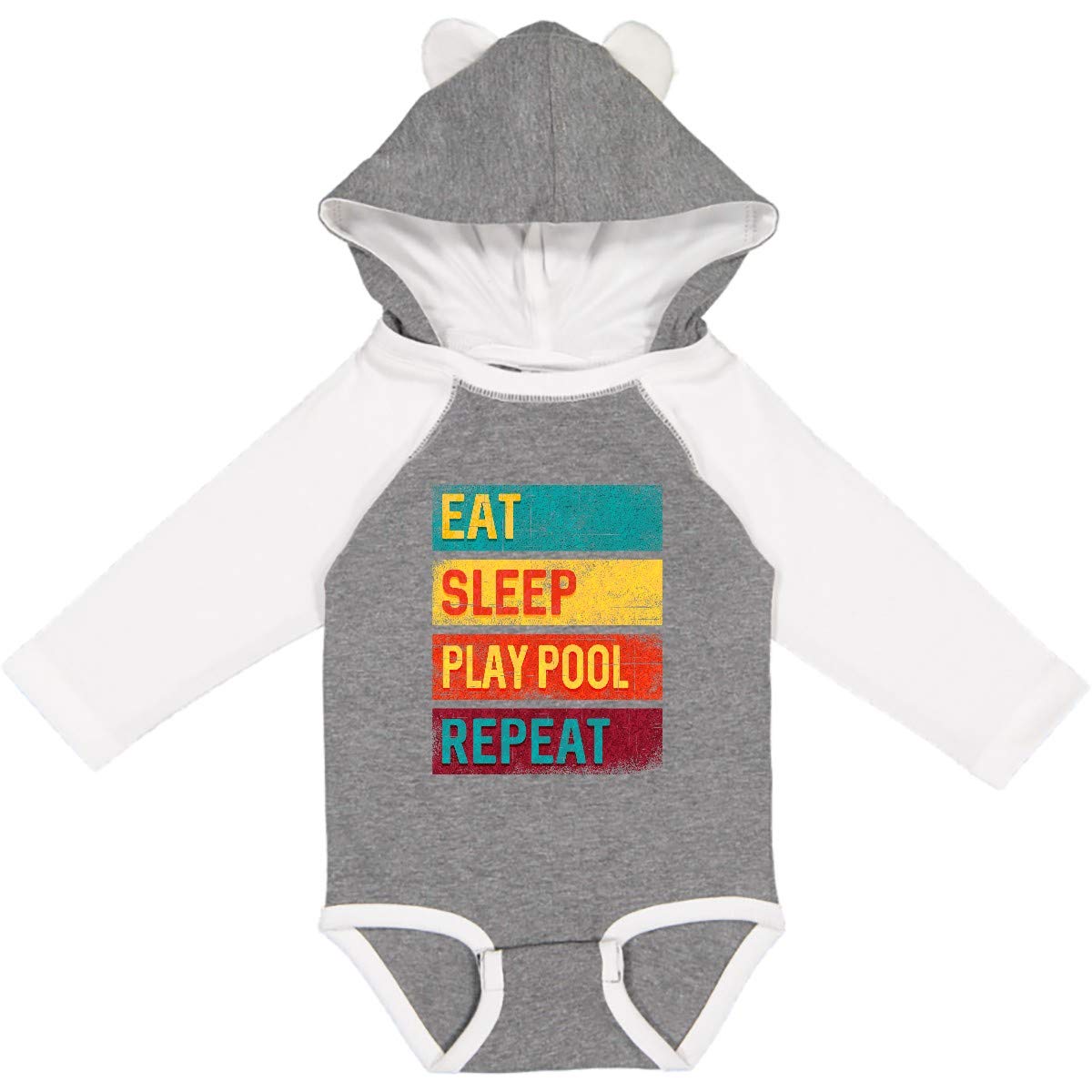 Inktastic Billiards Eat Sleep Play Pool Repeat Long Sleeve Creeper - Comfortable Baby Bodysuit for Pool Lovers, Cute Billiard-Themed Outfit for Newborns & Infants - Perfect Gift for Baby Showers, Birthdays & Family Game Nights