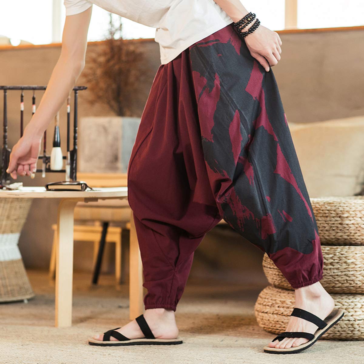 Seidarise Men's Harem Pants - Drop Crotch Lounge Pants, Plus Size Genie Pants & Balloon Yoga Joggers for Meditation, Workout and Casual Wear