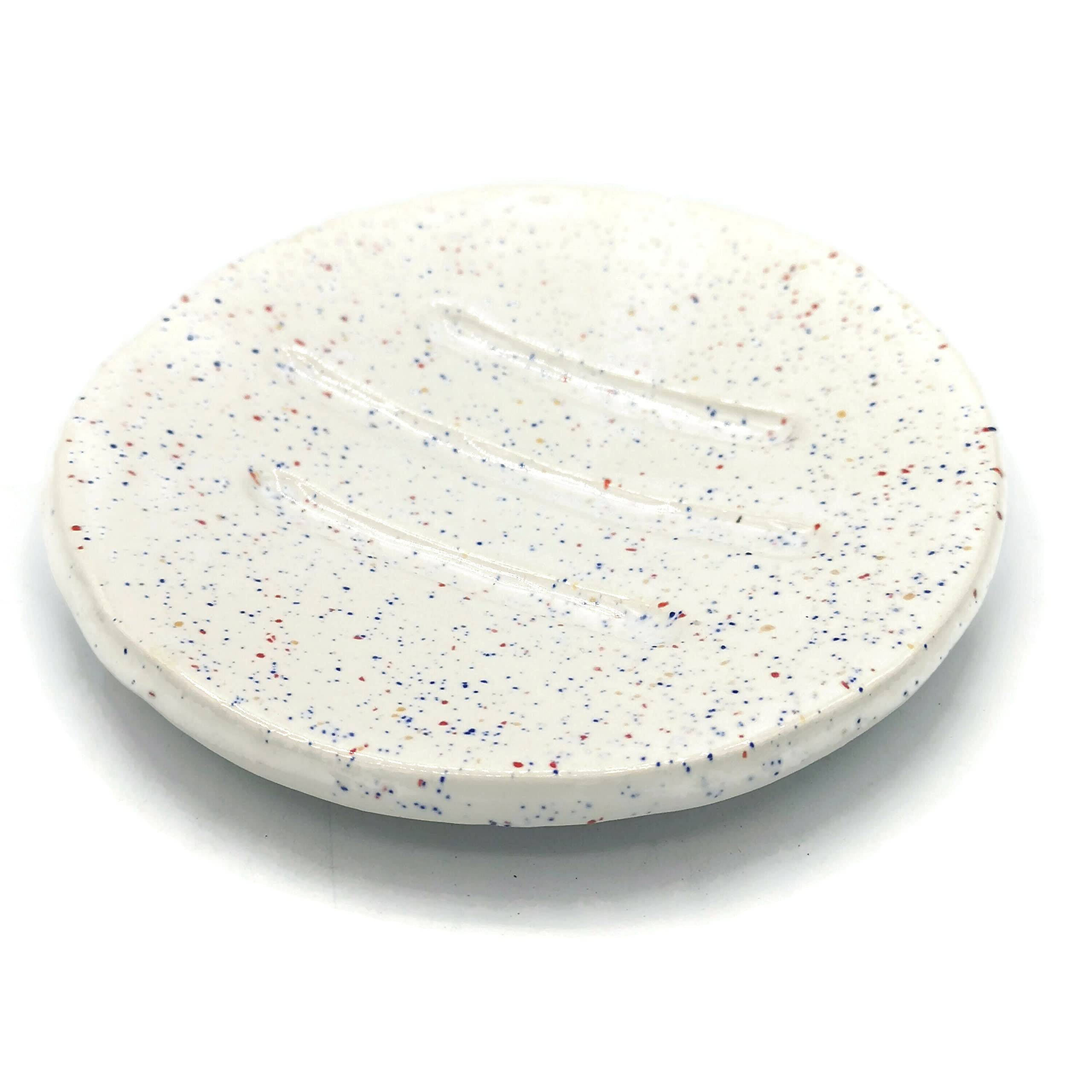 Handmade Ceramic Soap Dish with Drain Hole - Round Bathroom Organizer for Bar Soap | Perfect for Sink Countertops, Showers & Vanity Decor