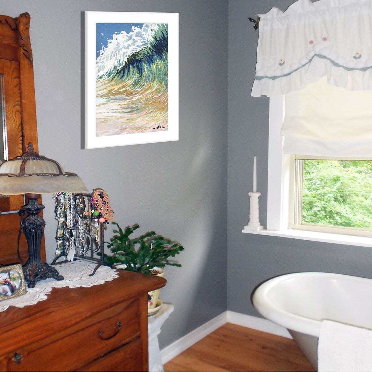 Big Wave by Margaret Juul - Premium Ready to Hang Framed Wall Art Print with White Frame - Perfect for Living Room, Bedroom & Office Decor