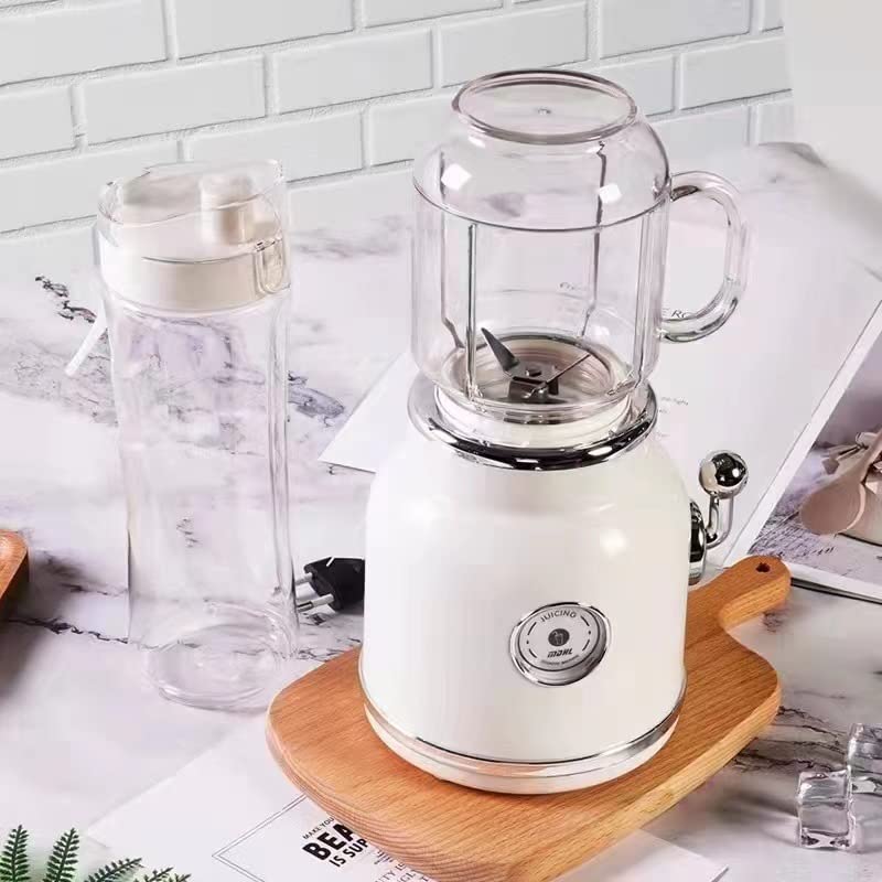 Portable Electric Blender Juicer Cup - 350W Personal Mini Smoothie Maker with Stainless Steel Blades | Retro Shake & Ice Crusher for Countertop | Perfect for Travel, Beach, Office & Gym Workouts (White, US Plug)