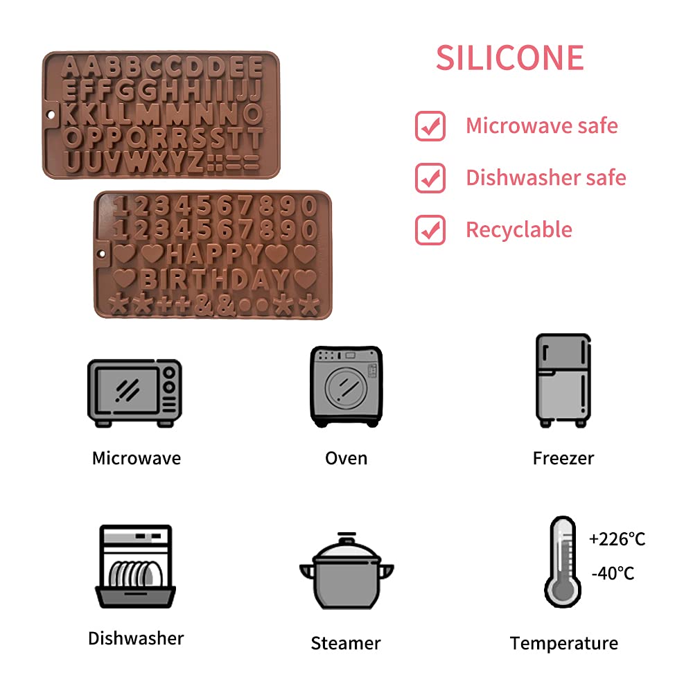 2 Pack Silicone Letter Molds for Chocolate, Resin & Candy Making - Alphabet Number Molds for DIY Cake Decorating, Birthday Party Favors & Unique Edible Crafts (Perfect for Baking, Soap Making & Candle Crafting)