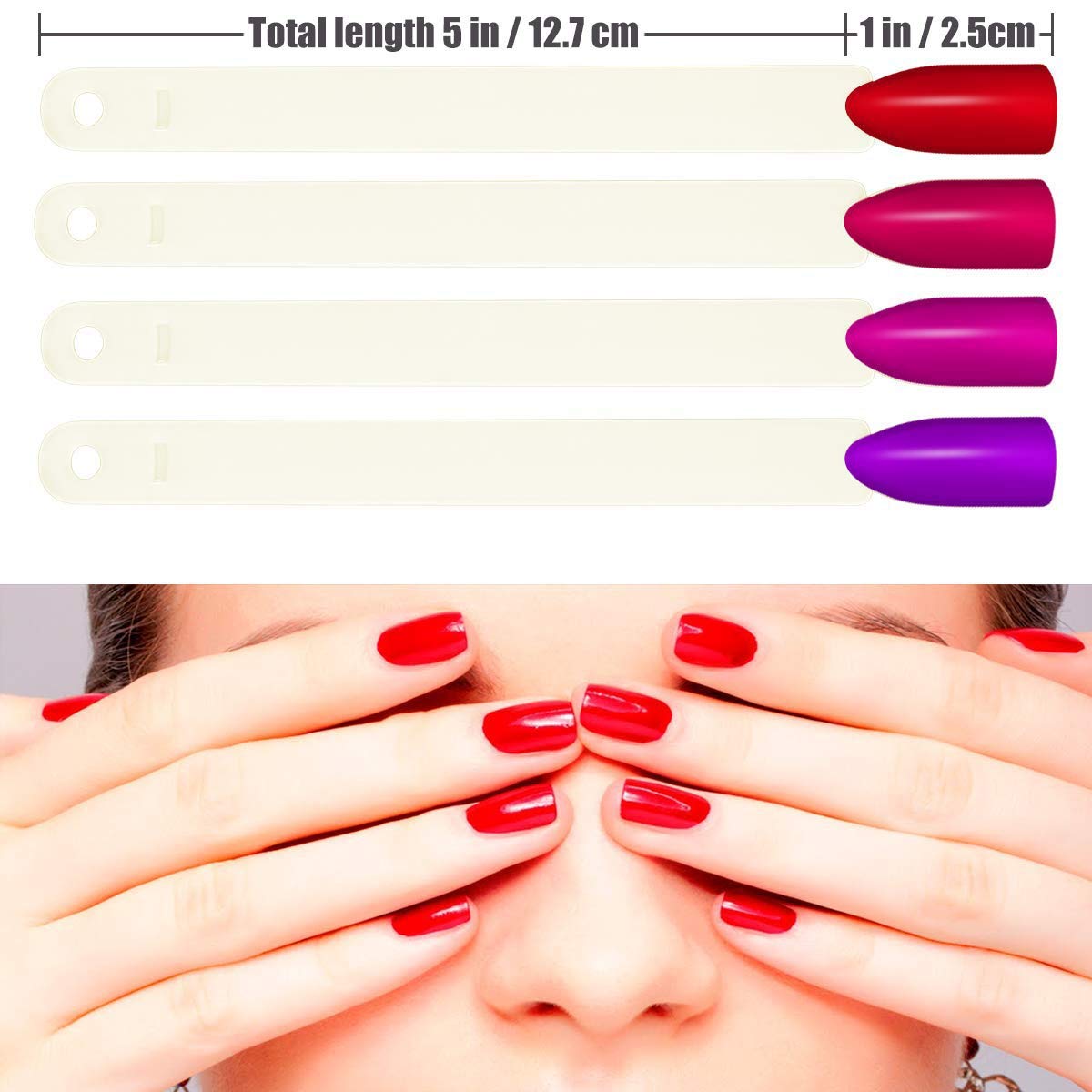100 Pcs Nail Art Practice Sticks with Metal Ring Holder - Fan Shape Nail Display Swatches for Nail Polish Color Testing & Salon Practice | Professional Nail Art Training Tools for Beginners & DIY Manicure Enthusiasts
