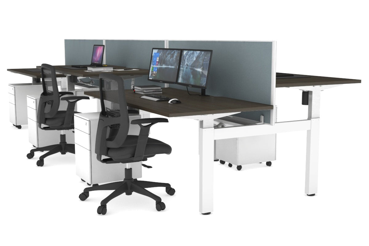 Adjustable 6-Person H Bench Workstation - White Frame [1200L x 800W with Cable Management] - Perfect for Office, Coworking Spaces & Collaborative Work Environments