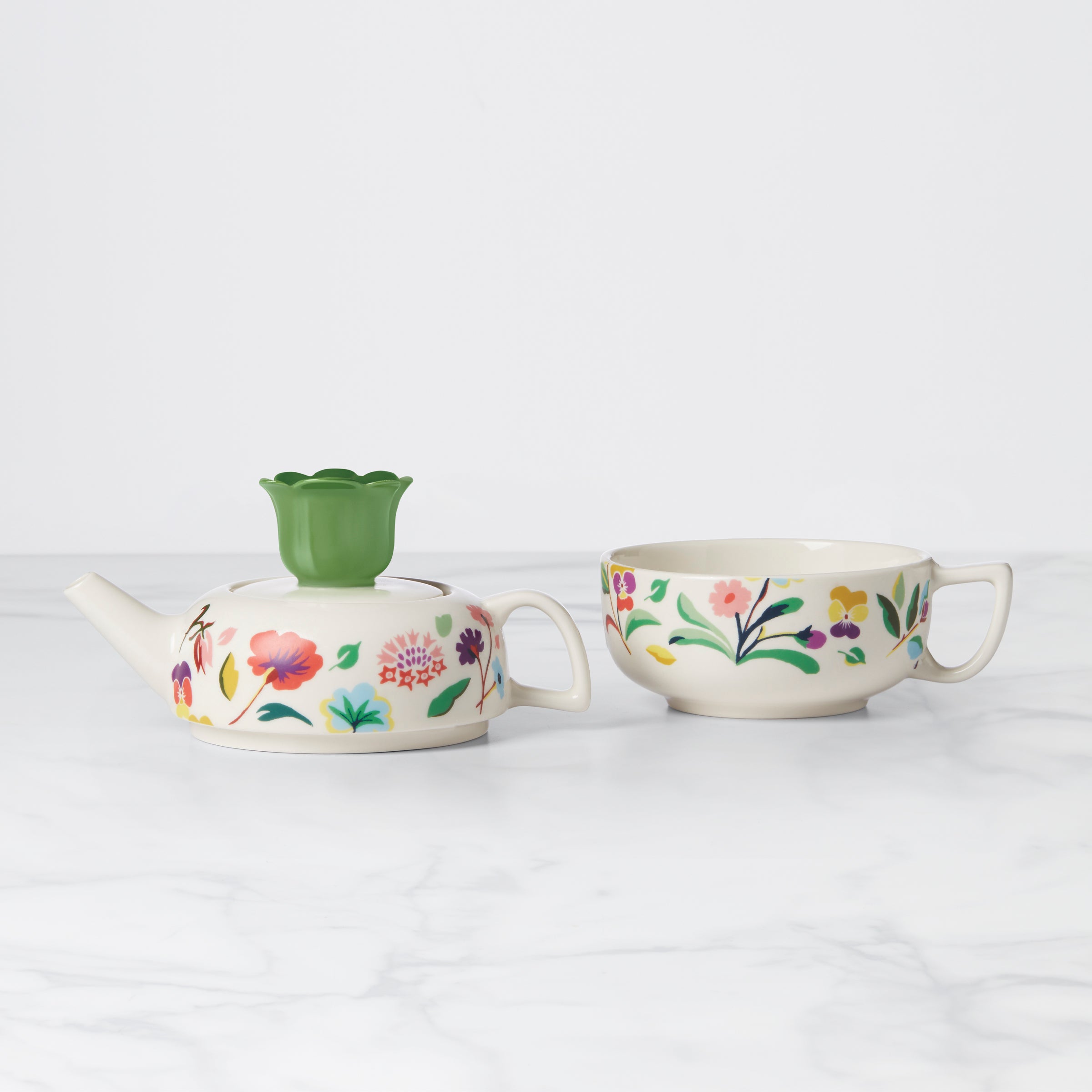 Floral Tea Set for One - Elegant Garden-Themed Teapot & Cup for Relaxing Afternoon Tea - Perfect for Home, Office, or Gift