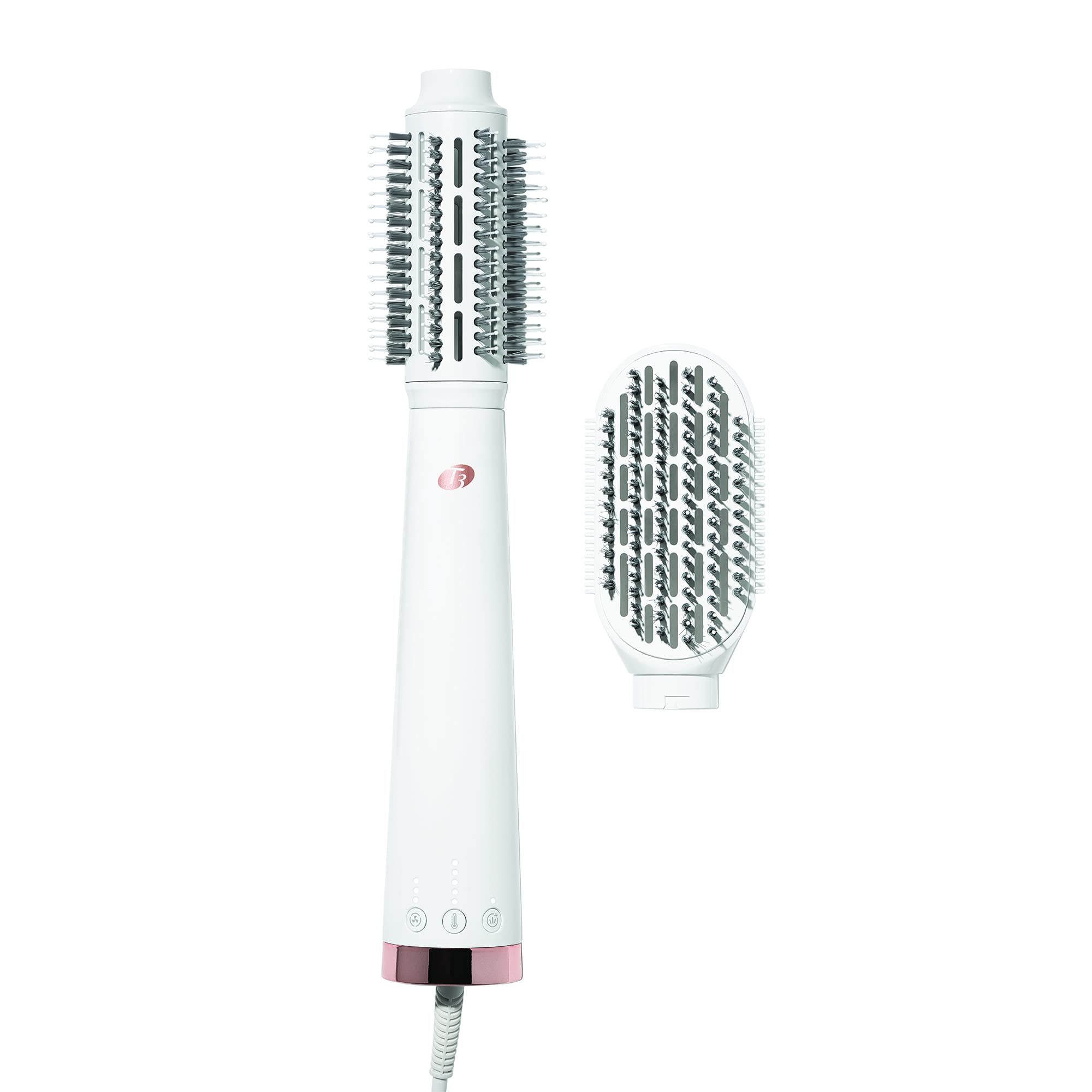 T3 AireBrush Duo Interchangeable Hot Air Blow Dry Brush with 2 Attachments - 15 Heat/Speed Settings, IonFlow Technology for Frizz-Free Hair, Volume Booster & Cool Shot Button | Perfect for Salon-Quality Blowouts at Home, Travel & Everyday Styling