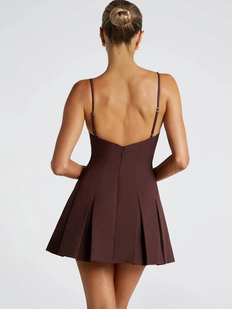 Sexy Backless High Waist A-Line Mini Dress for Women - Spaghetti Strap Sleeveless Pleated Party Dress - Perfect for Club Nights, Cocktail Parties & Date Nights