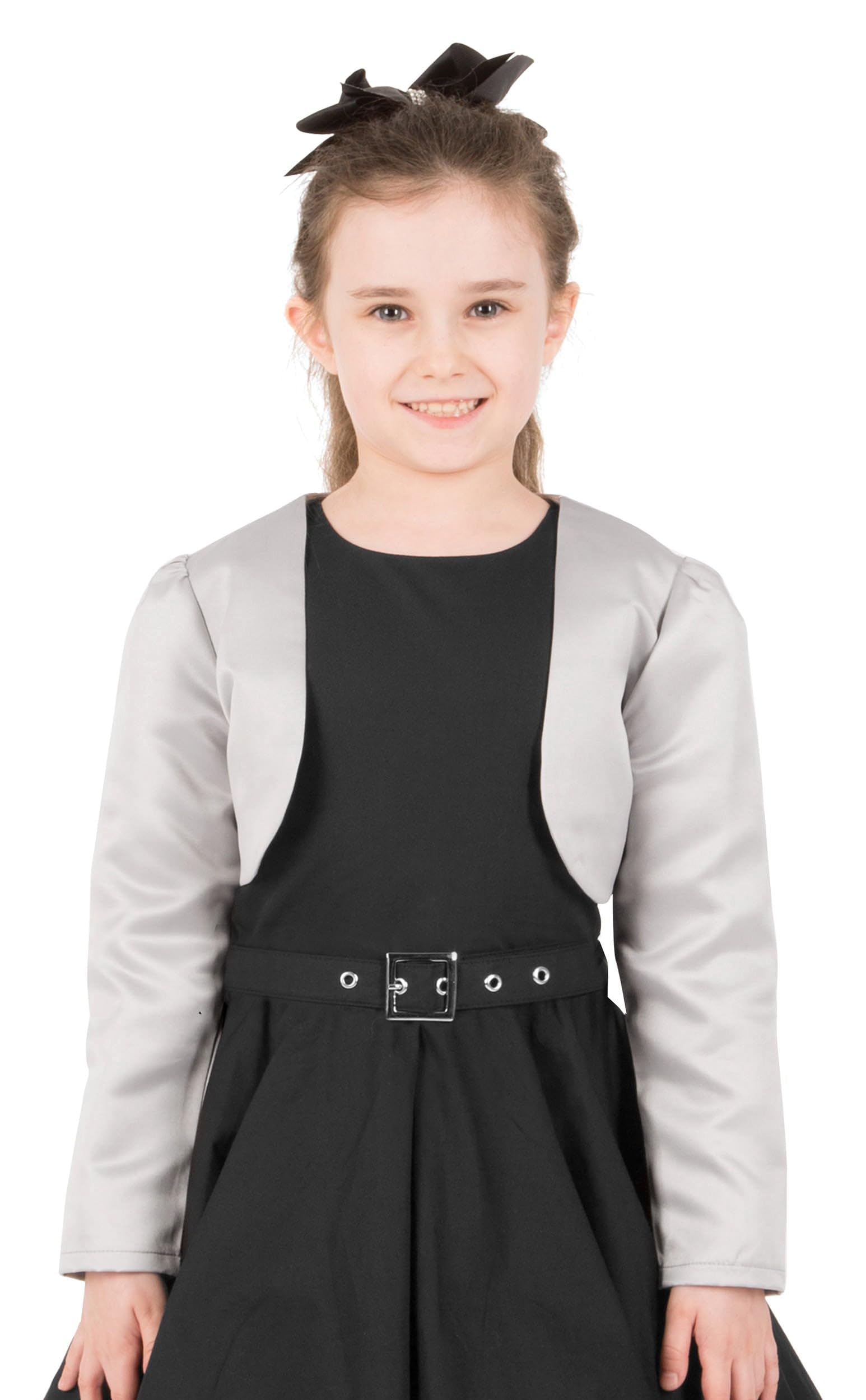 Black Butterfly Girls Satin Long Sleeve Bolero Shrug Jacket for Kids - Elegant Church Outfit, Birthday Party Dress, Flower Girl Attire