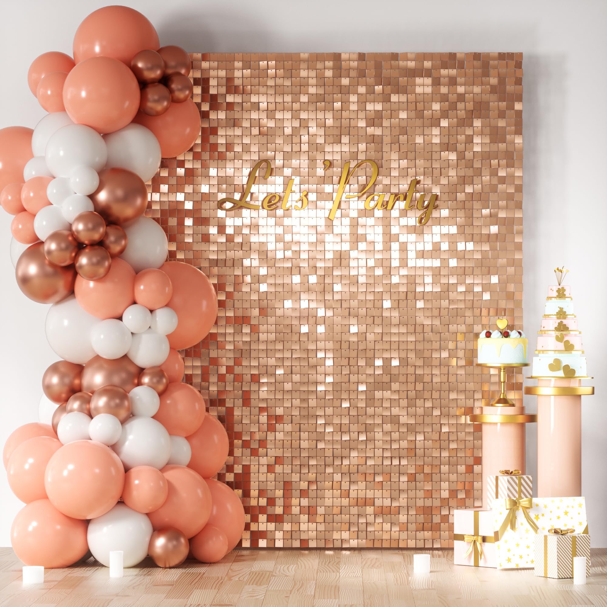 24PCS Rose Gold Sequin Backdrop Panels - COKAOBE Shimmer Wall Decoration for Birthday, Wedding, Anniversary & Engagement Photos | Elegant Party Decor & Event Background