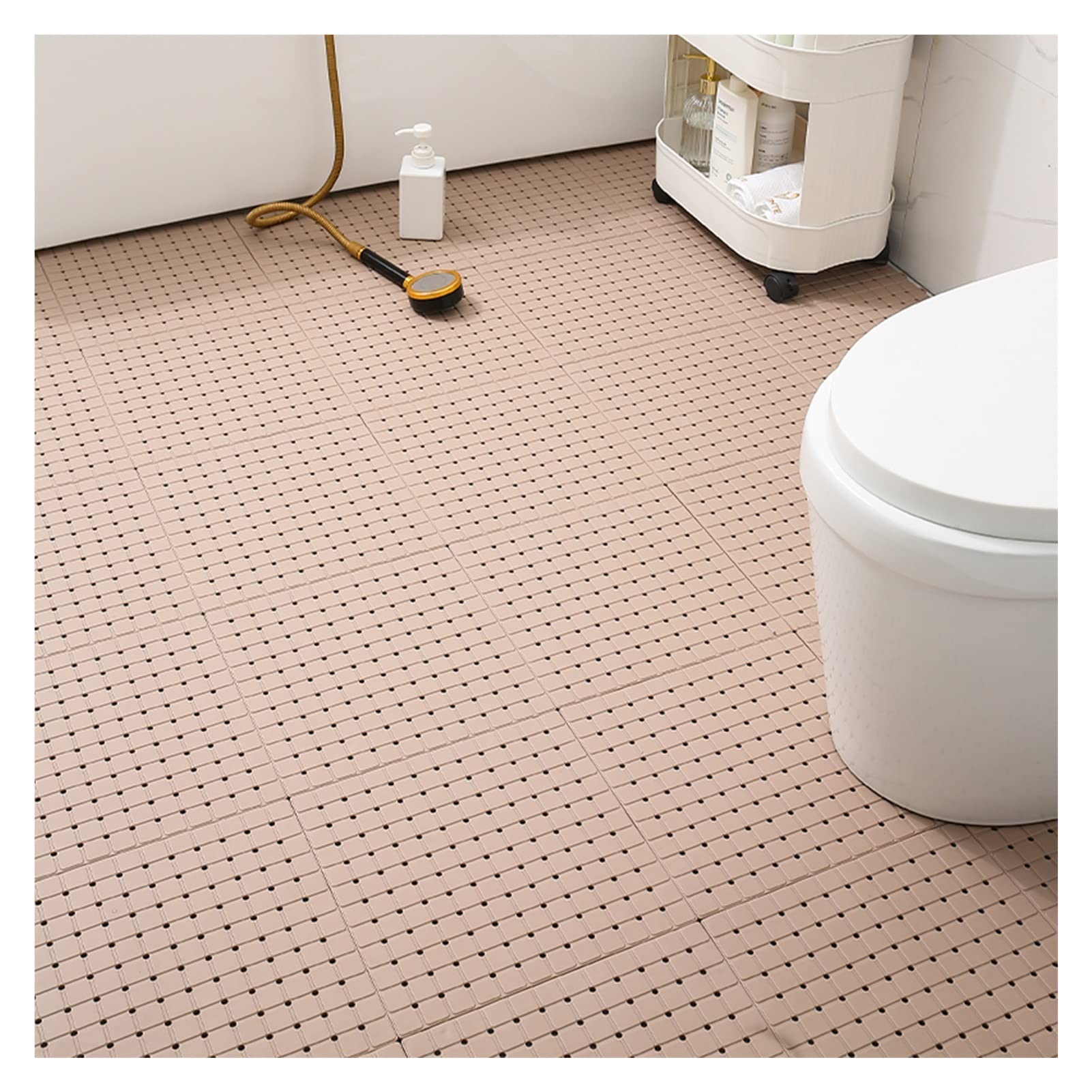Anti-Slip Rubber Bath Mat 30x30cm - Interlocking Floor Tiles with Drainage Holes & Suction Cups for Bathroom, Kitchen, Gym - Non-Skid Waterproof Safety Mat for Shower, Poolside, Laundry Room (Brown, 10-Pack)
