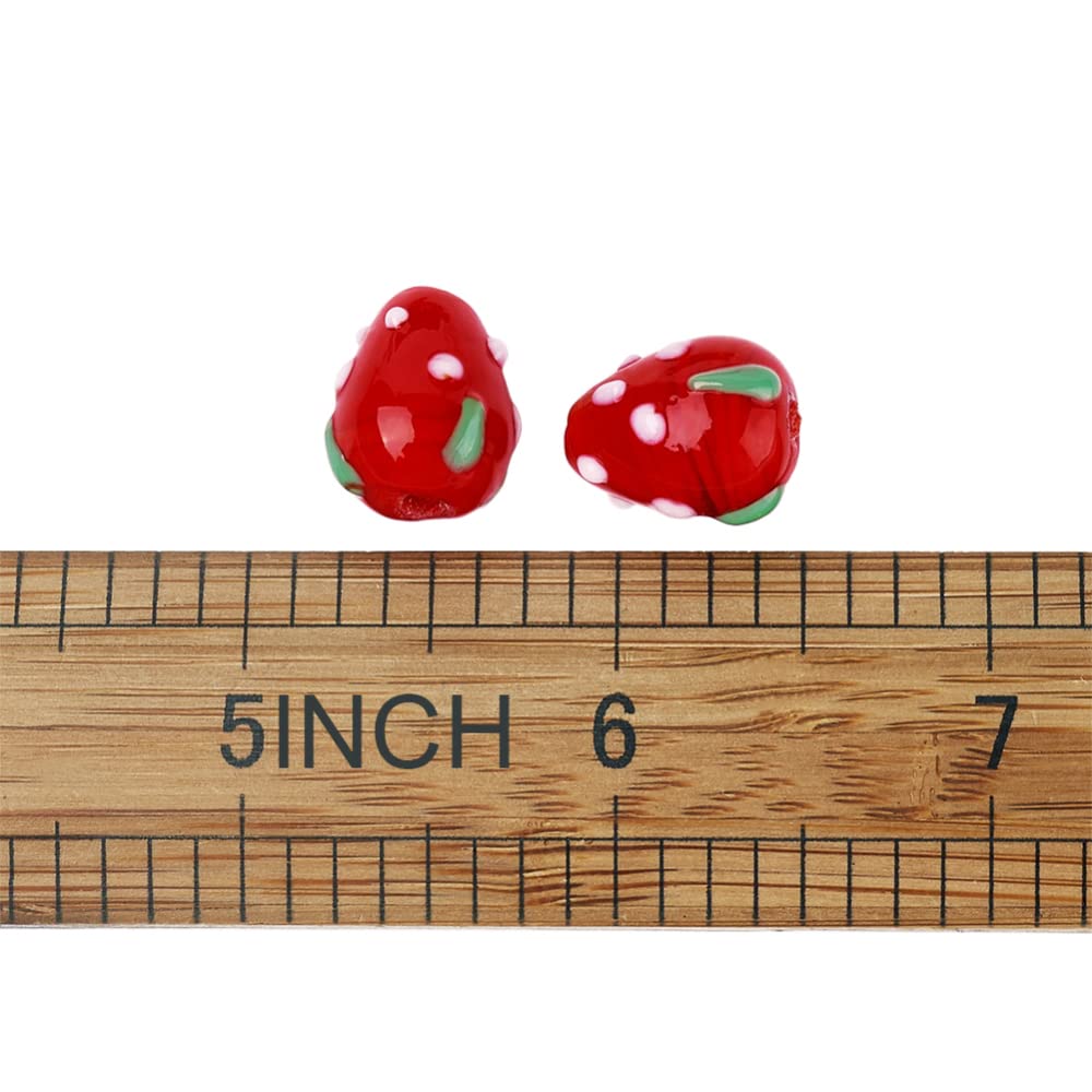Cheriswelry 12pcs Red Strawberry Handmade Lampwork Glass Beads - 3D Cute Fruit Spacer Beads 16x11mm Center Drilled for DIY Jewelry Making, Earrings, Bracelets, Necklaces, Craft Supplies - Perfect for Summer Accessories & Gift Ideas