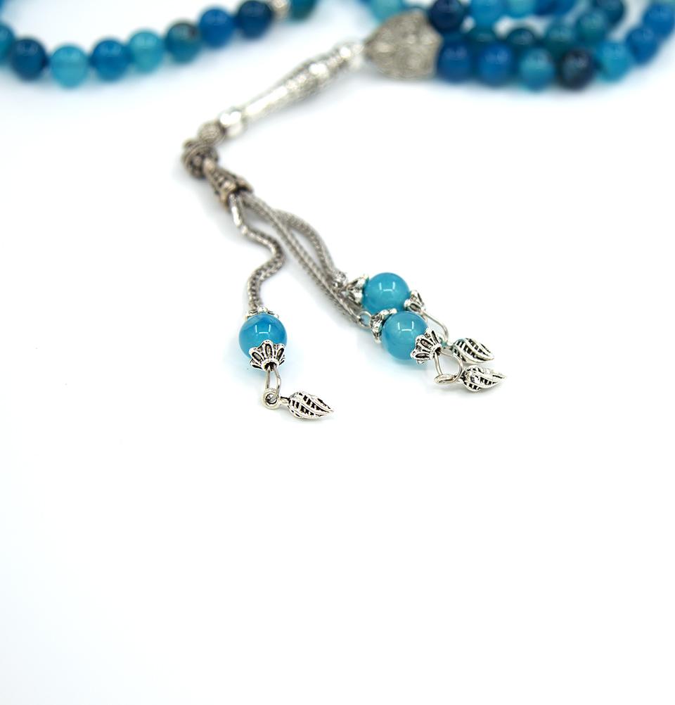 Premium 99-Count Islamic Tesbih Prayer Beads - Natural Multicolored Agate Stone (Blue) for Muslim Worship, Meditation & Stress Relief - Perfect for Daily Dhikr, Gift Giving & Spiritual Practice