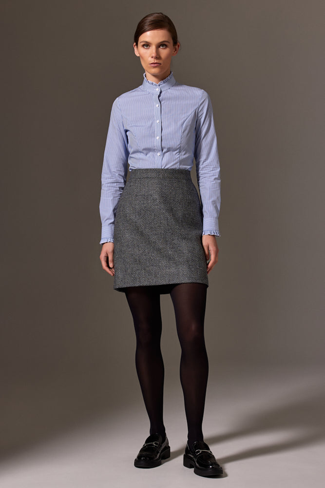 Reese Gathered Stand Collar Shirt - Navy Micro Stripe Cotton Women's Blouse for Work, Office & Casual Wear | Comfortable & Stylish Top