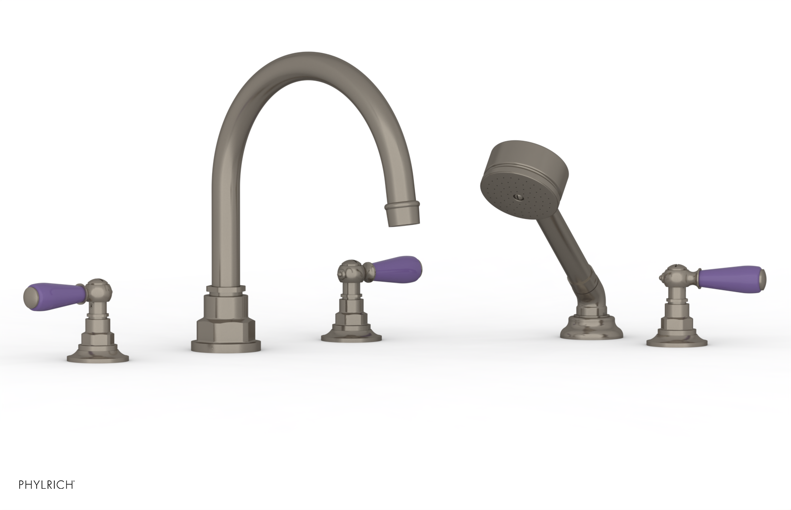 Jamestown Deck Tub Set with Hand Shower & Lever Handles - Purple Accented 165 49 | Modern Freestanding Bathtub for Luxury Bathroom & Spa Experience