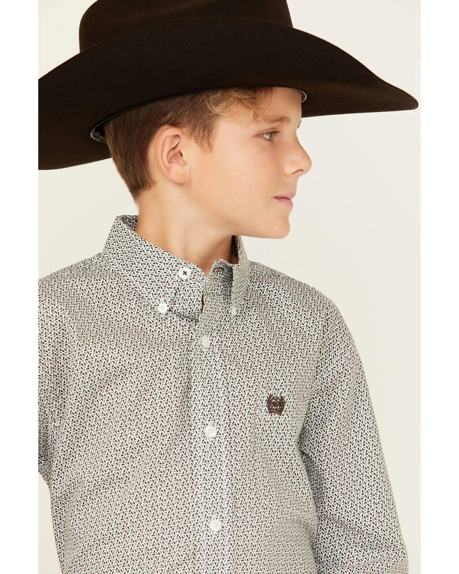 Boys' Long Sleeve Button Down Shirt with Cinch Geo Print - Stylish & Comfortable for School, Parties, and Casual Outings