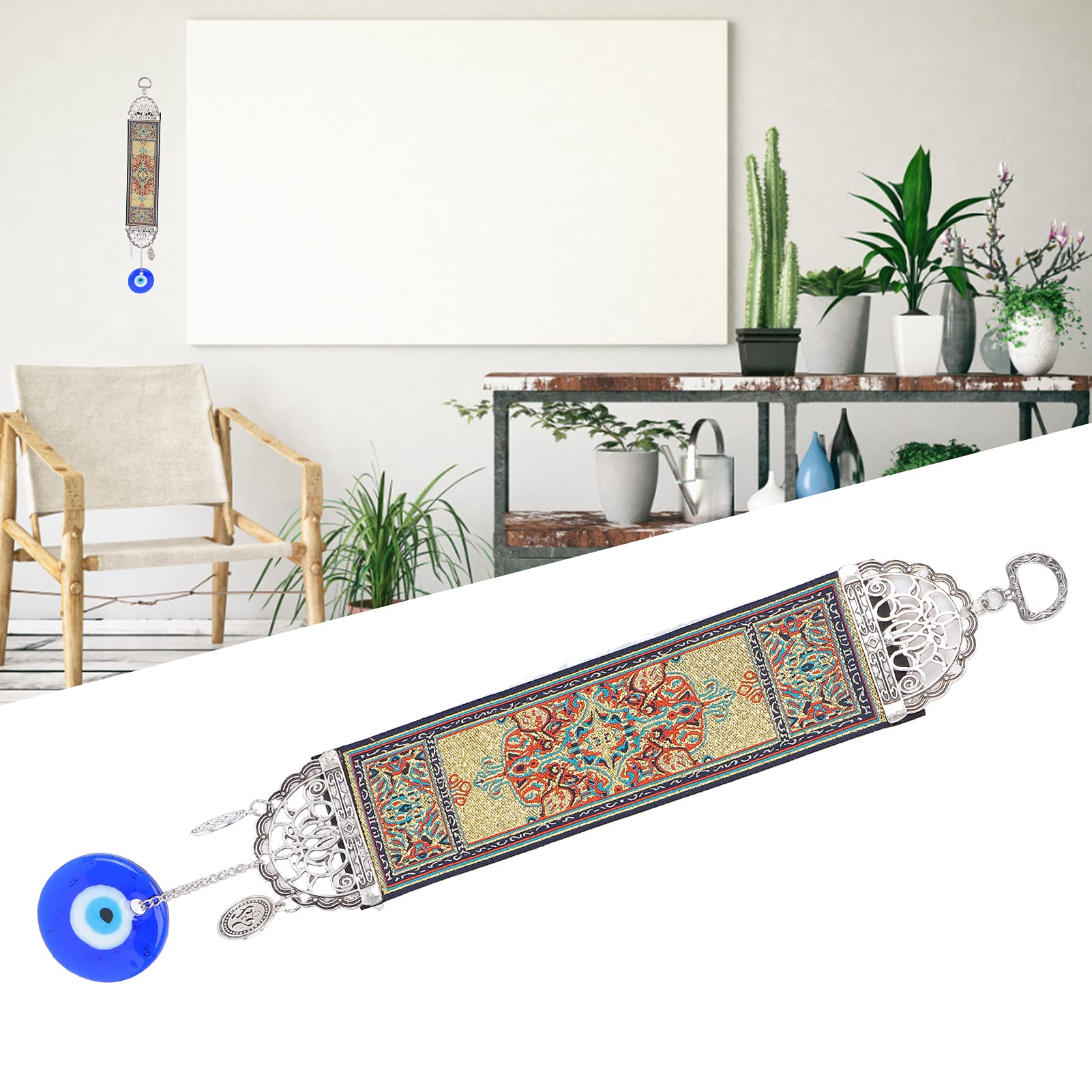 Evil Eye Protection Charm - Turkish Nazar Boncuk Hanging Ornament for Car, Home & Office Decor (Golden Circle) | Ward Off Negative Energy, Bring Good Luck for Home, Workplace & Vehicle