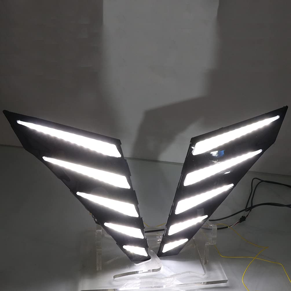 12V LED DRL Daytime Running Lights with Amber Turn Signal - Compatible with Hyundai Elantra 2021 - Front Bumper Grille Fog Lamps & Blue Night Light Accessories - Perfect for Night Driving and Enhanced Visibility