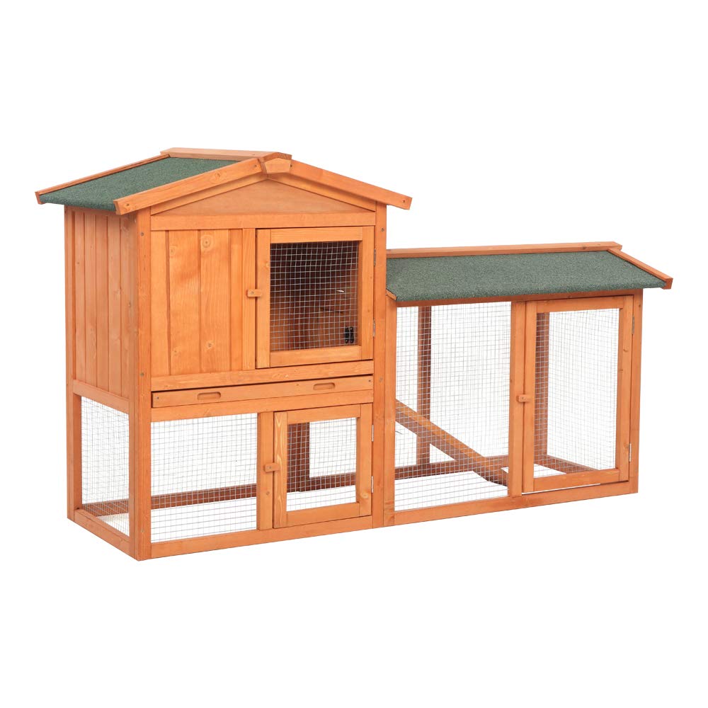 **61-Inch 2-Tier Wooden Chicken Coop & Rabbit Hutch - Waterproof Roof, Ladder, Ramps, Run & Nesting Box - Outdoor Backyard Shelter for Rabbits, Chickens & Small Animals - Perfect for Garden, Farm & Pet Safety**