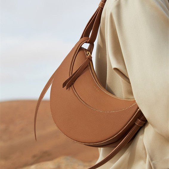Premium Genuine Leather Tote Bag - Stylish Crescent Shape Handbag for Women, Perfect for Work, Travel & Everyday Use