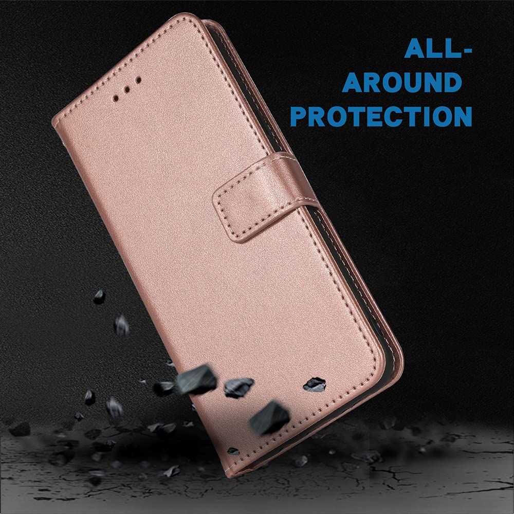 Premium Leather Wallet Case for LG Velvet 5G (LM-G900UM) - Flip Cover with Card Holder, Wrist Strap & Lanyard | Compatible with Verizon, T-Mobile & 4G Models (Rose Gold) - Perfect for Everyday Use, Travel & Hands-Free Convenience