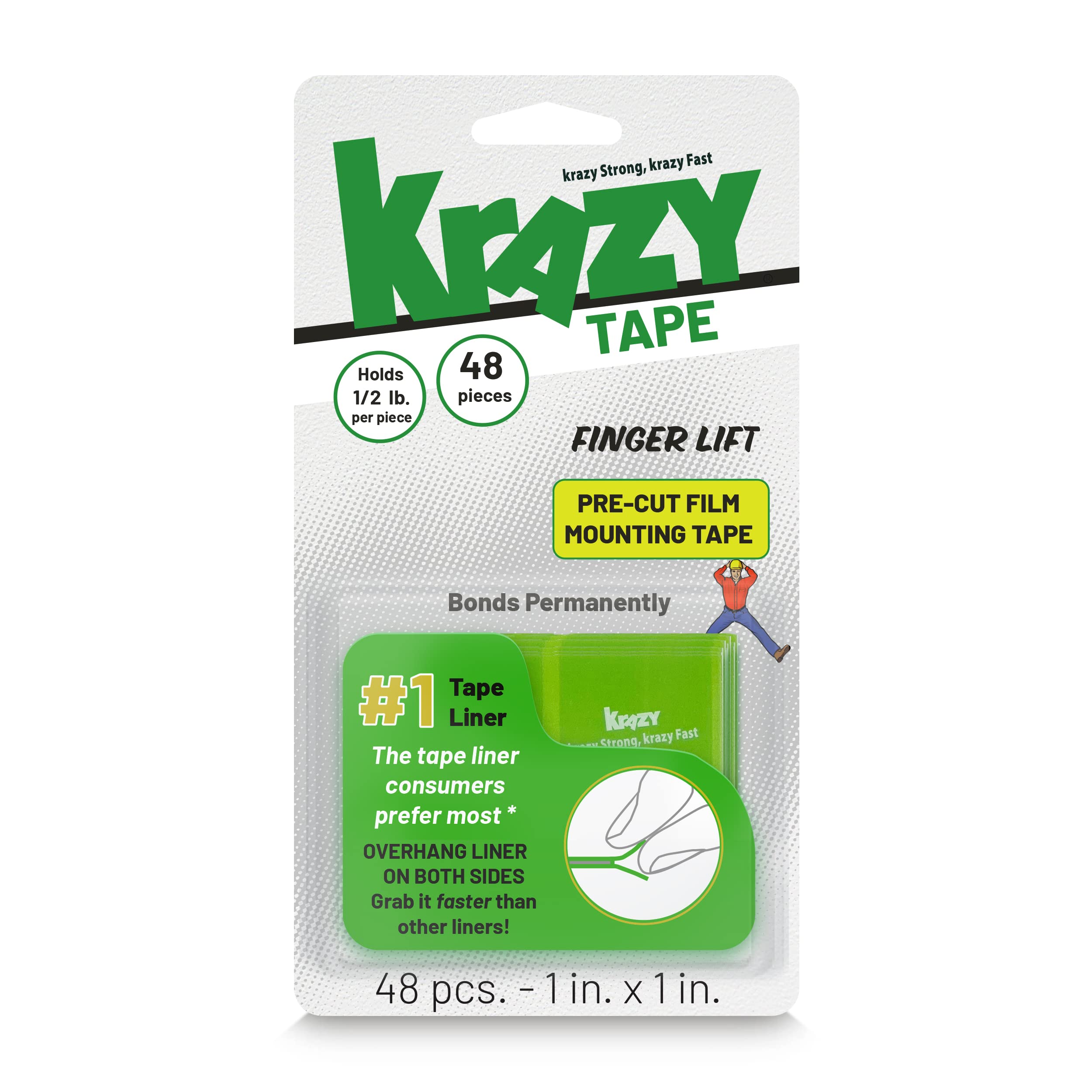 Krazy Double Sided Tape for Crafts & Scrapbooking - 1 Inch Pre-Cut Thin Adhesive Squares (48 Count) - Strong Hold & Easy to Peel - Perfect for DIY Projects, Photo Albums & Home Decor