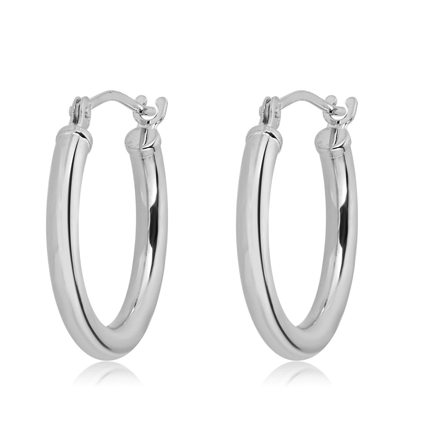 AVORA 10K Gold Classic Polished 2mm Tube Click-Top Hoop Earrings - Yellow or White Gold | Elegant Everyday Jewelry for Women, Perfect for Work, Date Night & Special Occasions