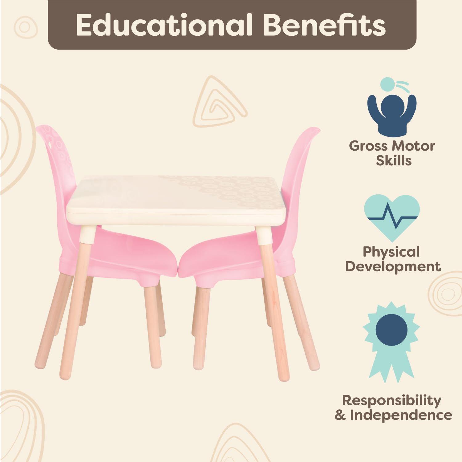 B. Spaces Kids Table and Chair Set - 1 Craft Table & 2 Chairs - Natural Wooden Legs - Modern Children's Furniture in Pink & Ivory - Perfect for Playroom, Classroom & Homeschool Learning Activities
