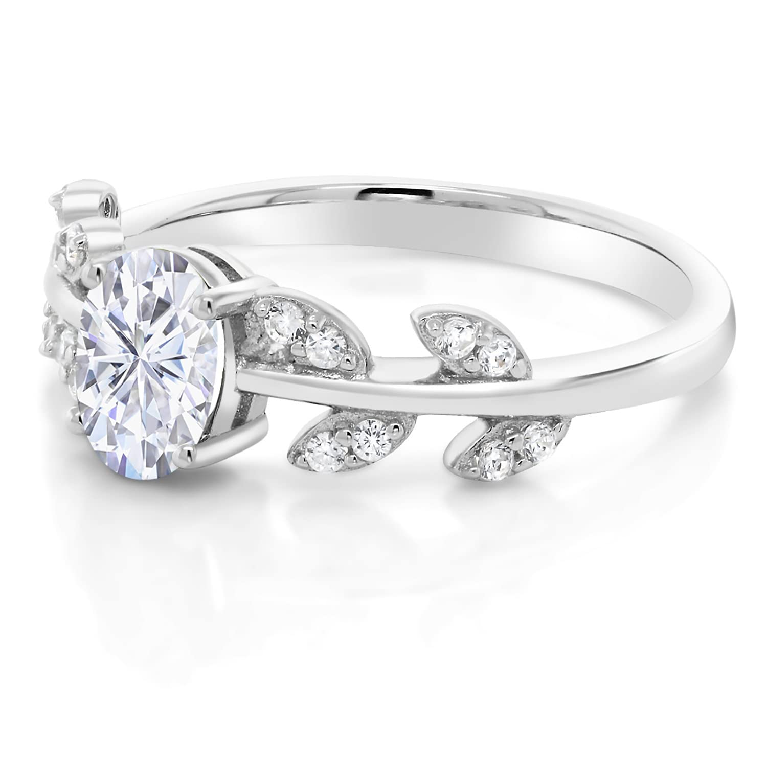 Gem Stone King Twisted Olive Branch Leaf Vine Band Wedding Ring for Women - 925 Sterling Silver 7x5mm Oval Birthstone Ring | Size 5-9 | Fine Jewelry Gifts for Mom, Wife, Anniversary, Engagement | Perfect for Weddings, Date Nights, Special Occasions