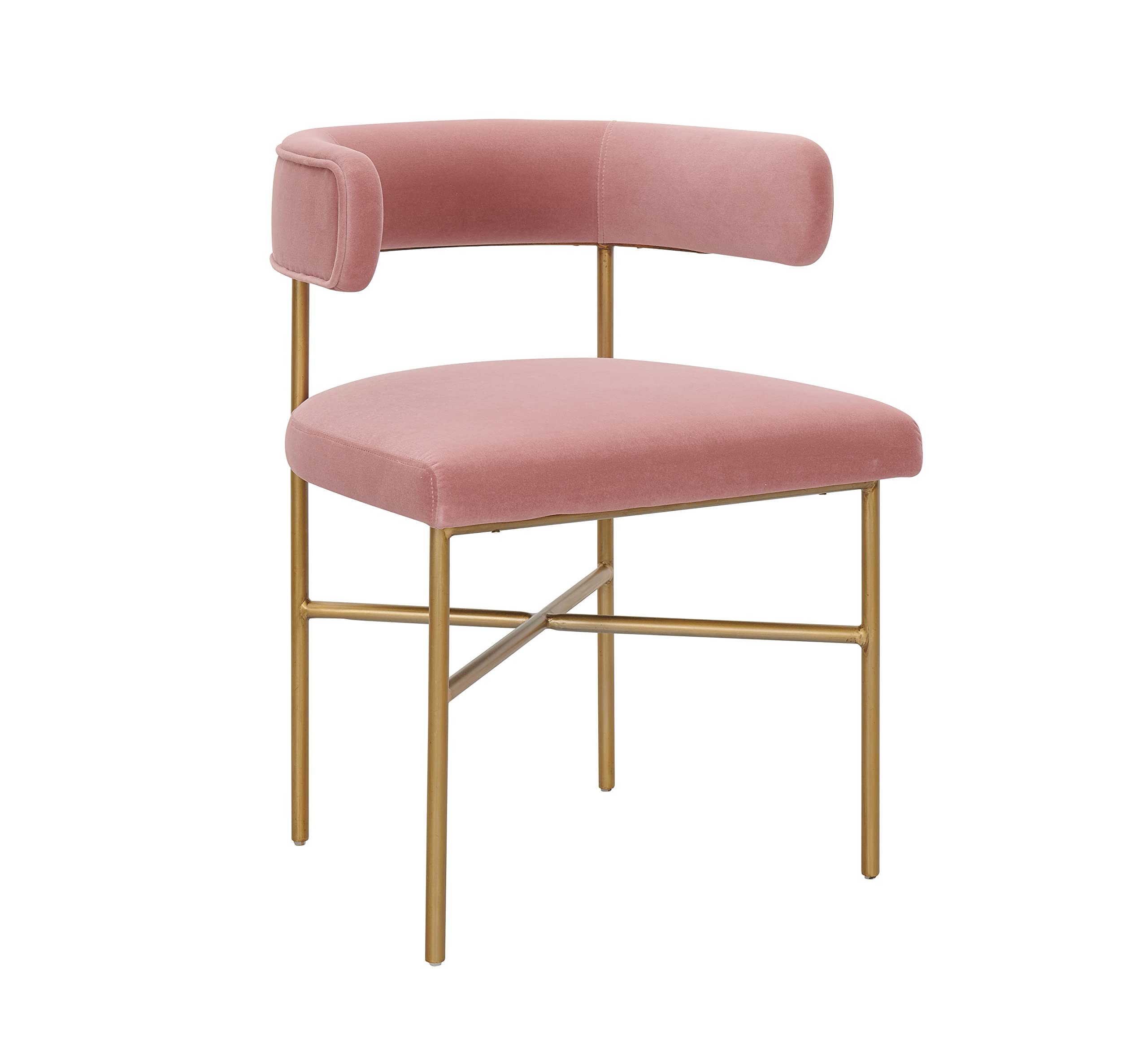 Tov Furniture Kim Performance Velvet Chair - Blush Pink Upholstered Accent Chair for Living Room, Bedroom & Office - Soft Velvet Fabric with Sturdy Wooden Legs - Modern Comfortable Seating for Home Decor