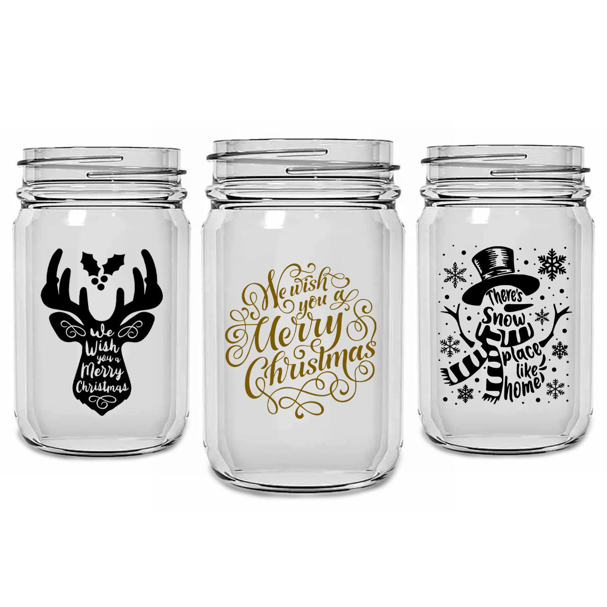 BarConic 12 oz Mason Jar Glassware Set - Christmas Collection with Multiple Design Options - Perfect for Holiday Gifts, DIY Crafts & Home Decor
