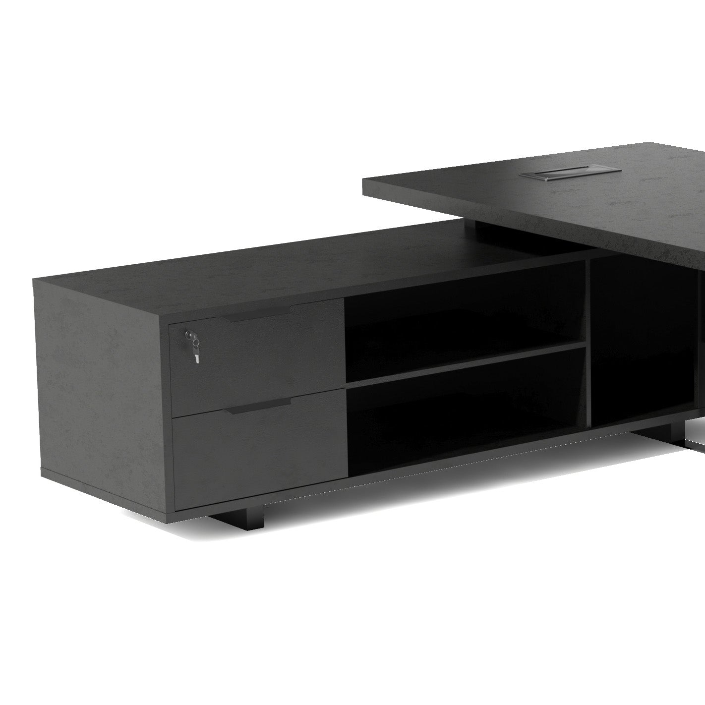 Premium DAXTON Black Executive Desk with Left Return - 200cm Black Concrete Finish | Modern Office Furniture for Home & Workspace