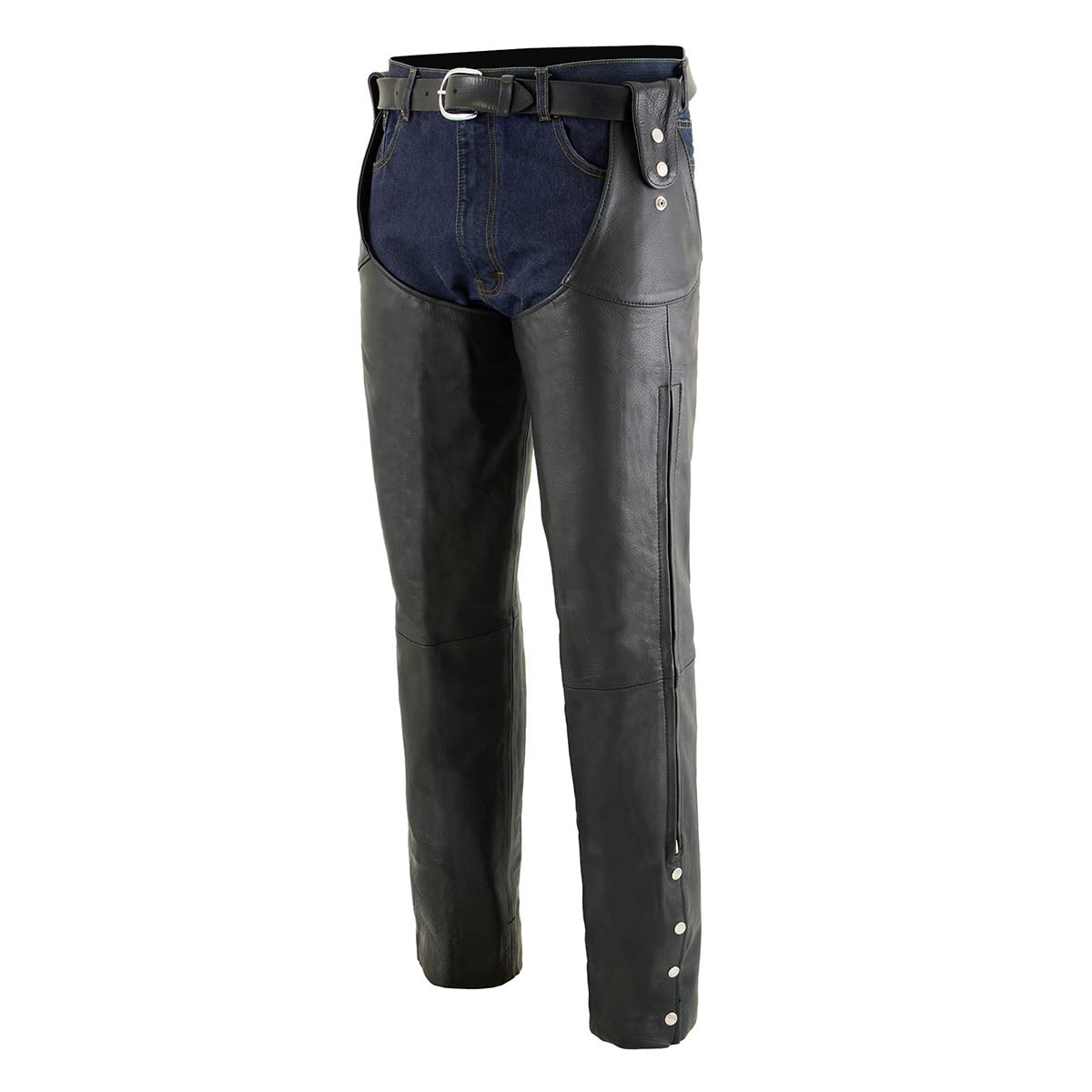 Milwaukee Leather Motorcycle Chaps for Men - Adjustable Black Leather Beltless Chaps with Side Snap Loops SH1198 - Perfect for Riding Protection & Style