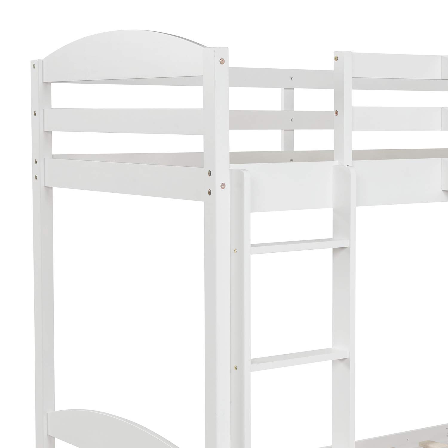 **Twin Size L-Shaped Wooden Bunk Bed & Loft Bed for Kids - 3 Person Corner Bunk Bed Frame with 2 Ladders & Guardrail (White) - Perfect for Small Bedrooms, Shared Kids' Rooms & Space-Saving Solutions**