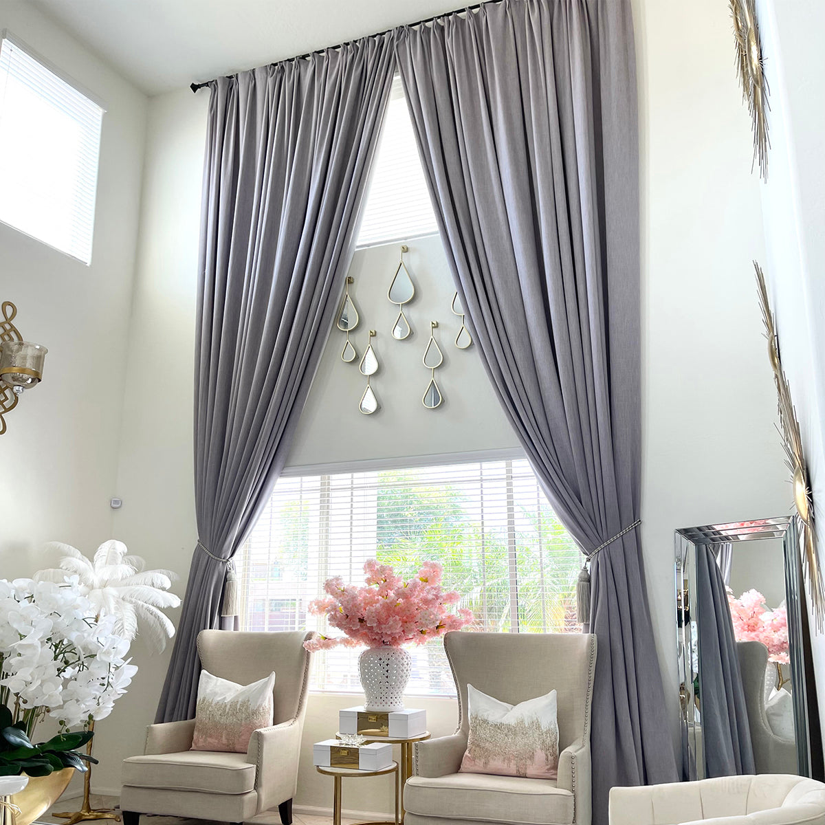 Pinch Pleated Blackout Curtains - 100% Linen, Thermal Insulated, Noise Reducing Drapes in Natural Rock Grey - Modern Custom Window Treatments for Living Room & Bedroom