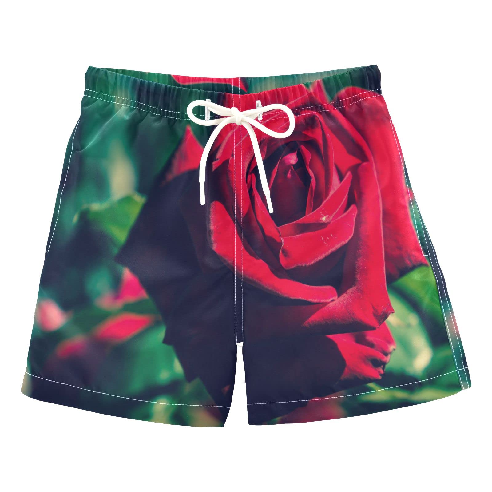 AMICHIC Boys Red Rose Swim Trunks for Toddlers 2-8 Years - Quick Dry Bathing Suits for Little Kids | Perfect for Beach, Pool & Summer Water Play