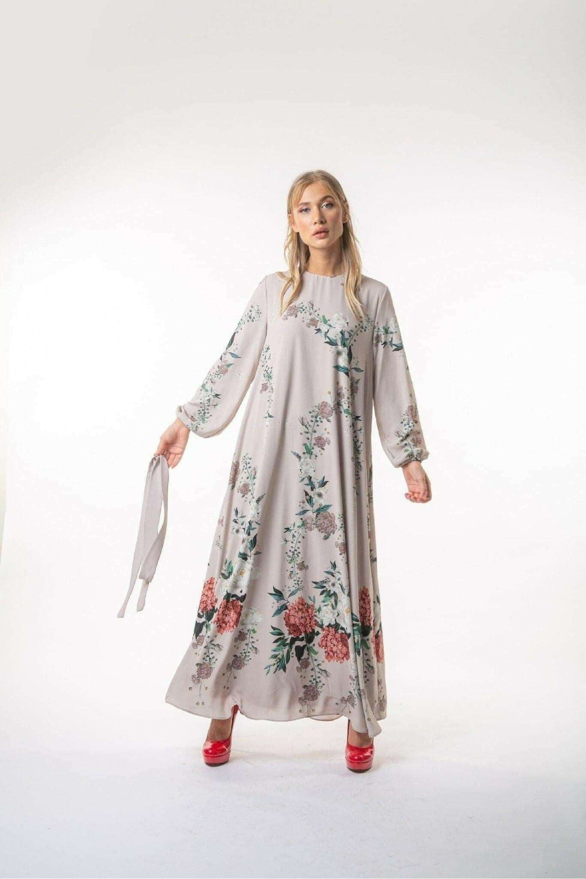 Aryanna Maxi Modest Dress for Women - Long Sleeve Flowy Muslim Dress with Pockets - Perfect for Prayer, Church, and Special Occasions