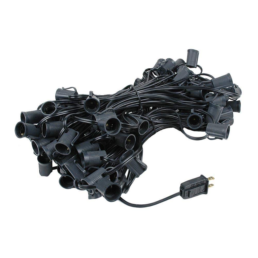 100 Foot C9 White Ceramic Christmas String Lights - Outdoor Holiday Lights with Opaque Bulbs & Black Wire - Perfect for Roofline, Trees, and Patio Decorations