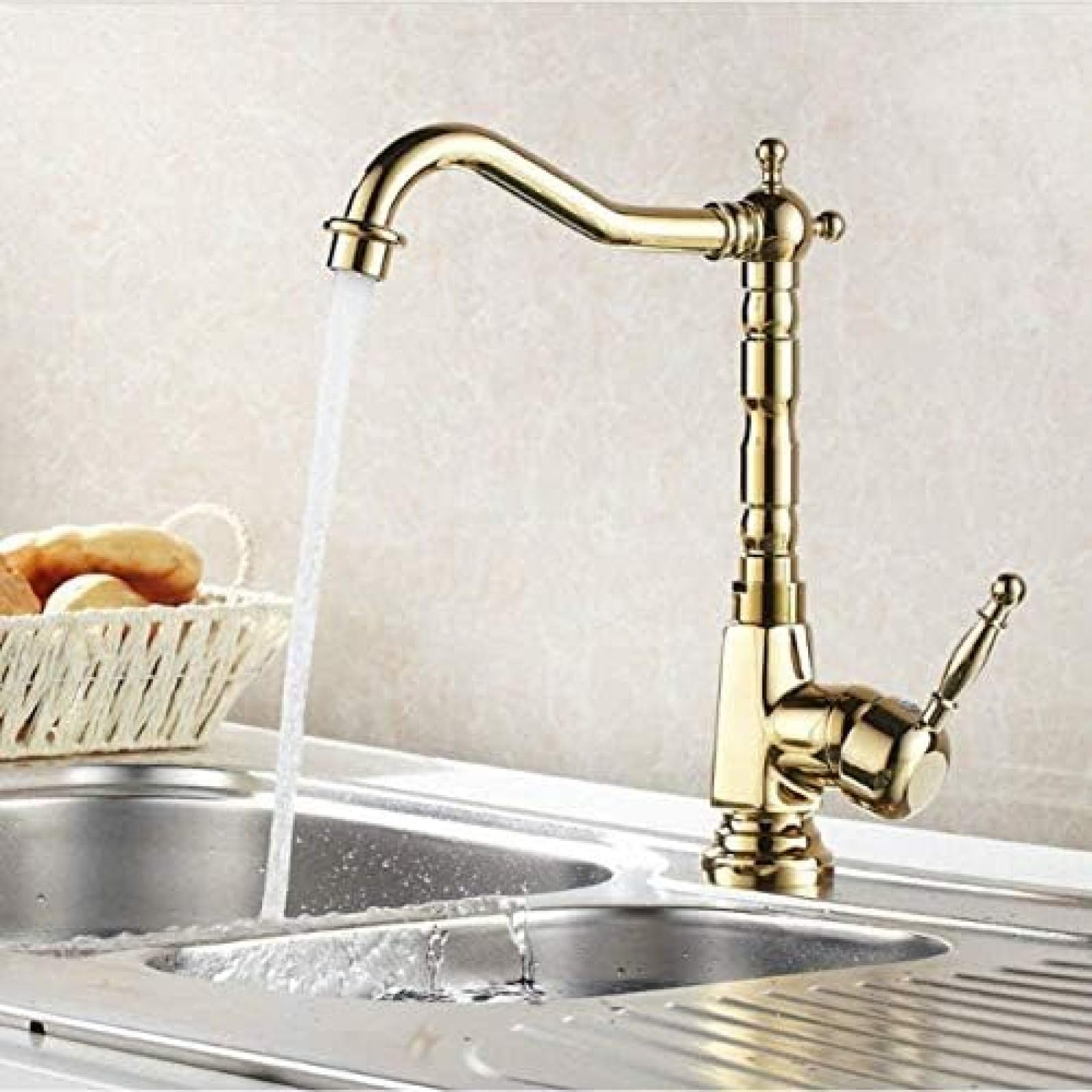 Vintage Golden Single Hole Kitchen Faucet - Antique Finished Basin Mixer Tap for Sink, Bathroom & Kitchen | Perfect for Farmhouse, RV & Retro Home Decor