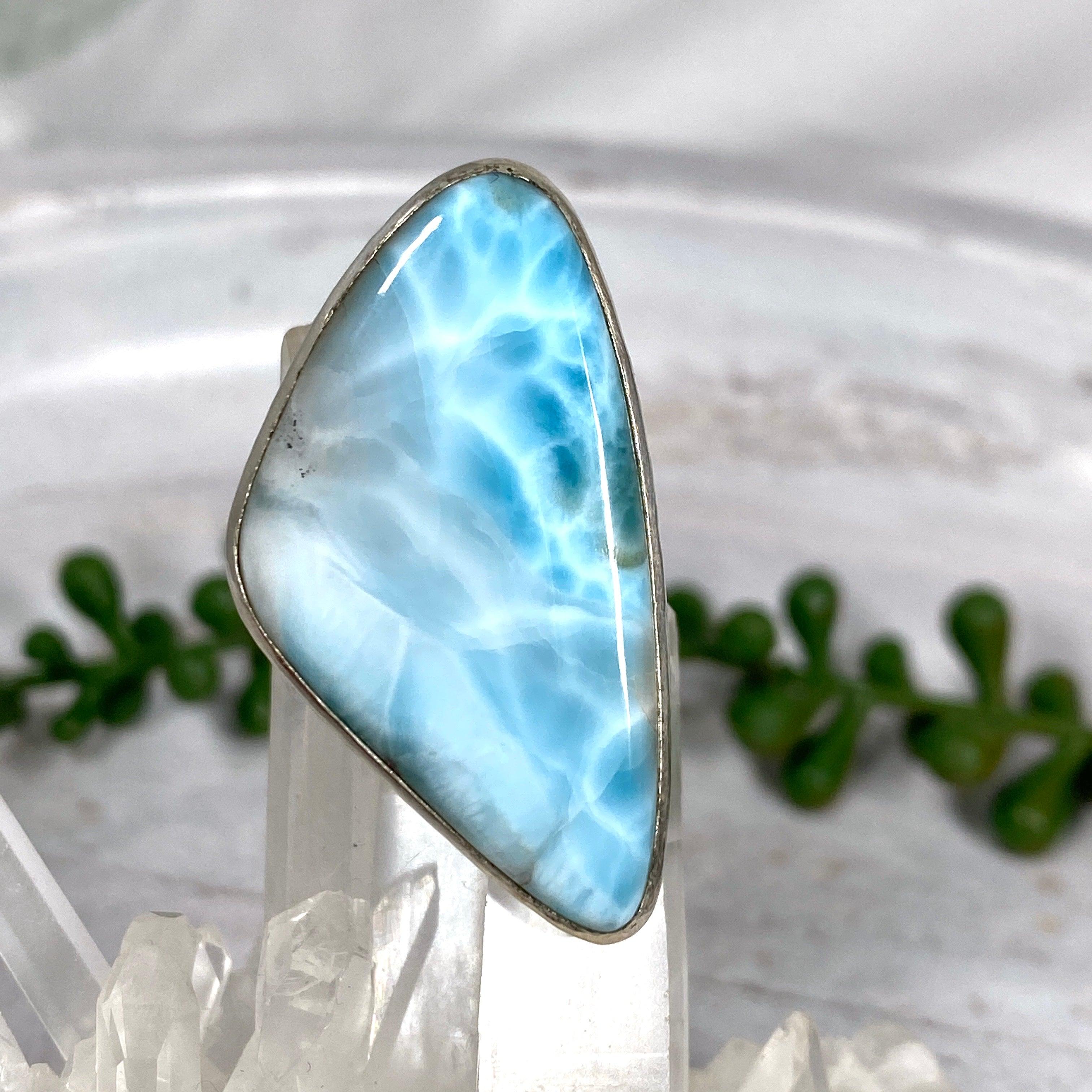 Larimar Freeform Hammered Band Ring - Size 11 - Handmade Sterling Silver Jewelry - KRGJ2181 | Perfect for Boho Fashion, Beach Weddings & Everyday Wear