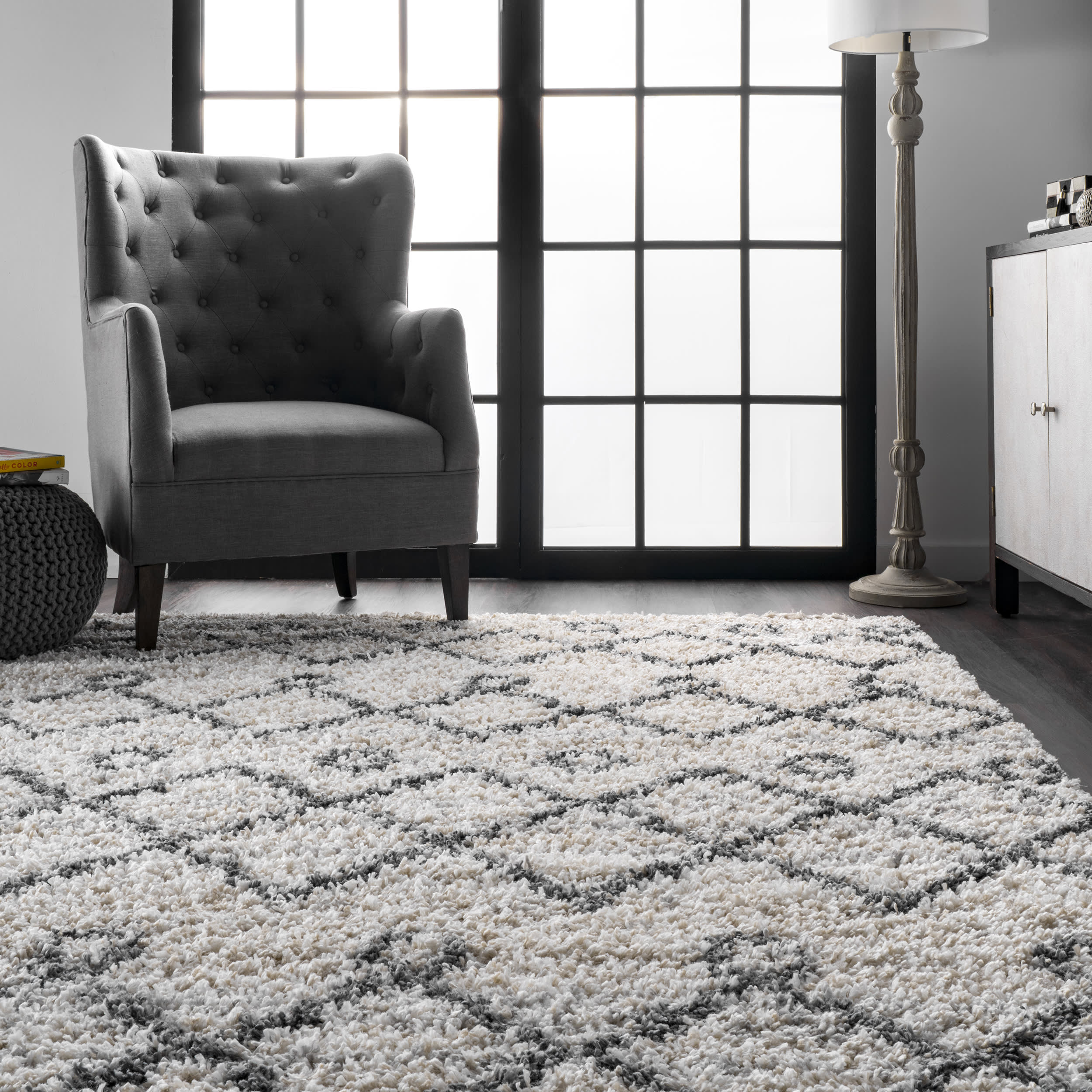 Luxury Diamond Moroccan Shag Rug with Tassels - Soft Ivory Bohemian Area Carpet for Living Room, Bedroom & Nursery Decor
