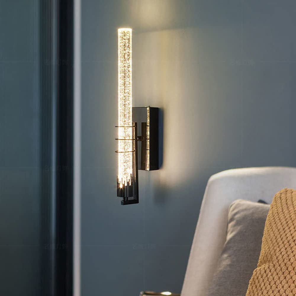 Modern LED Wall Sconces Set of 2 - Black/Brass Finish Bubble Glass Hardwired Light Fixtures 3W 3000K Warm White - Perfect for Living Room, Bedroom, Bathroom Vanity & Hallway Lighting Decor