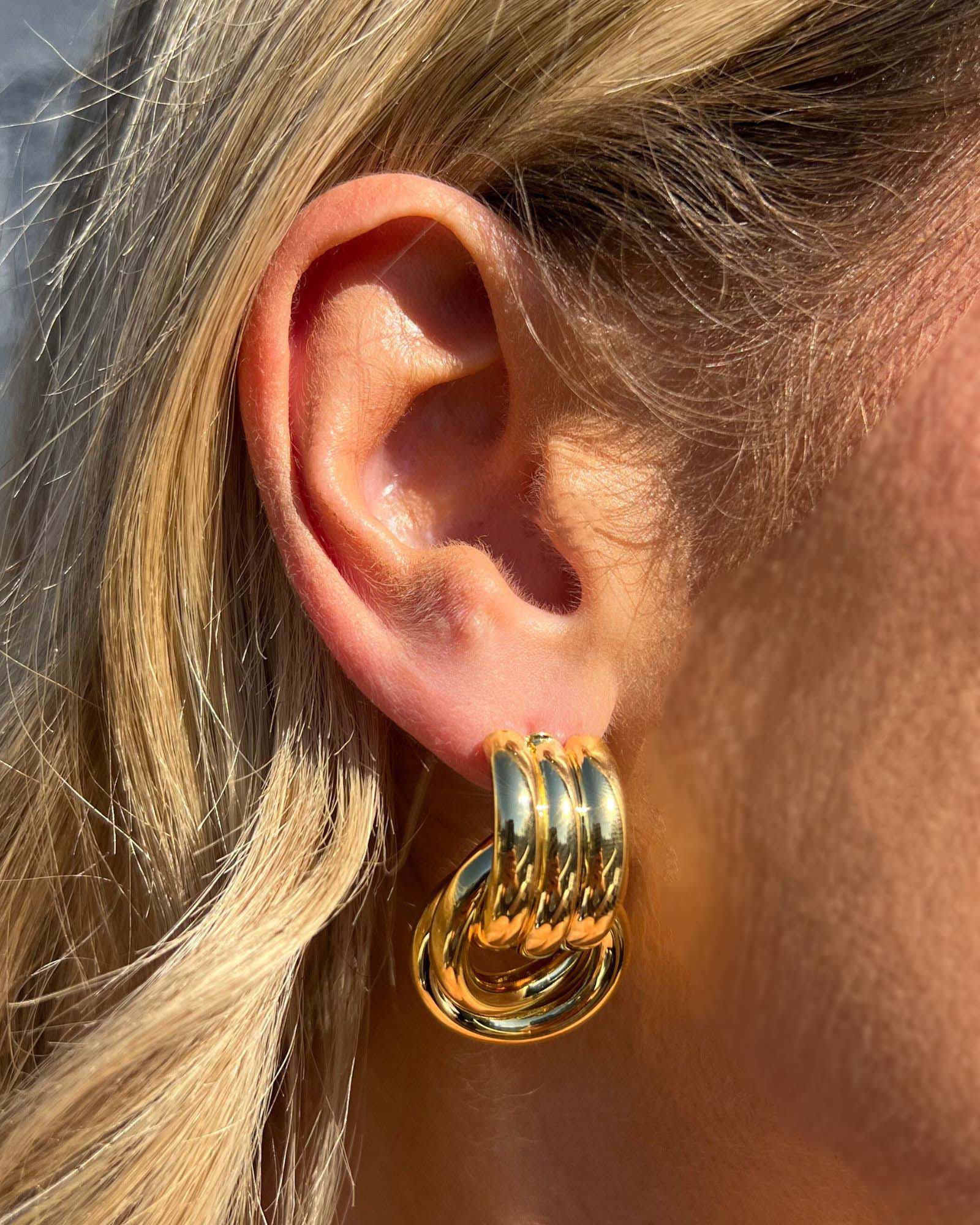 Izoa Fusion Stud Earrings - 14K Gold Plated Hypoallergenic Earrings for Women | Perfect for Everyday Wear, Parties & Gifts