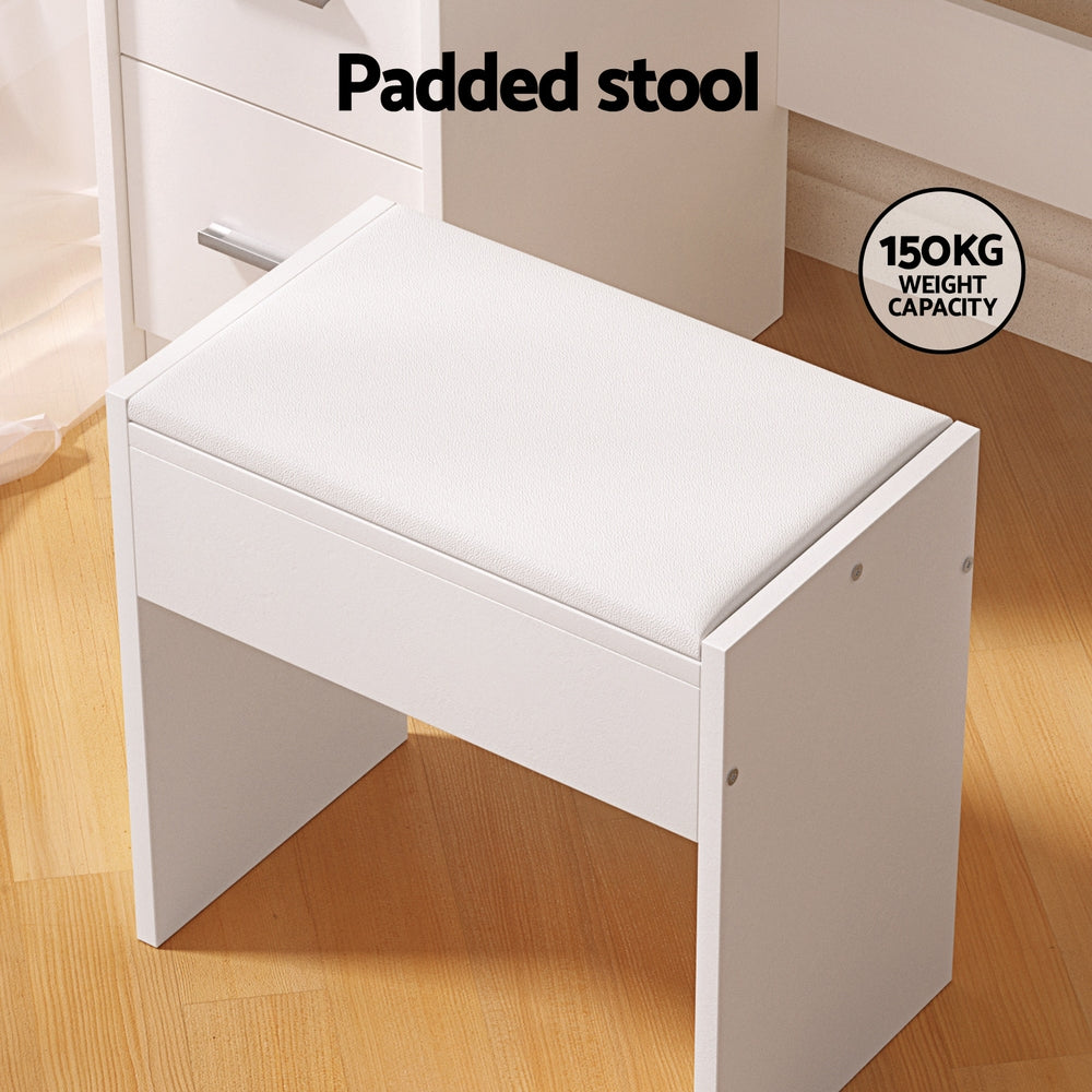 Dylan White Dressing Table Set with Stool & 10 LED Bulbs - Vanity Makeup Desk for Bedroom, Beauty Salon & Home Decor