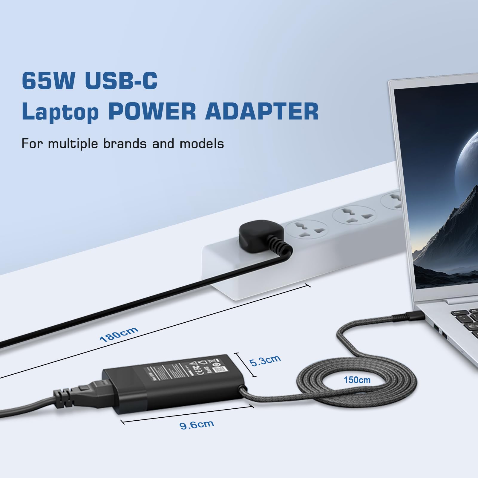 65W USB C Laptop Charger for HP Chromebook X360, Spectre X360, Elite x2, Pavilion - Fast Charging Power Adapter with Type C Cable - Perfect for Home, Office & Travel Use